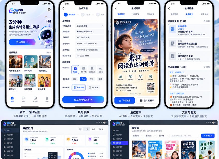 EduPBL · 教培引流智能体（海报 × 文案 AI 生成）